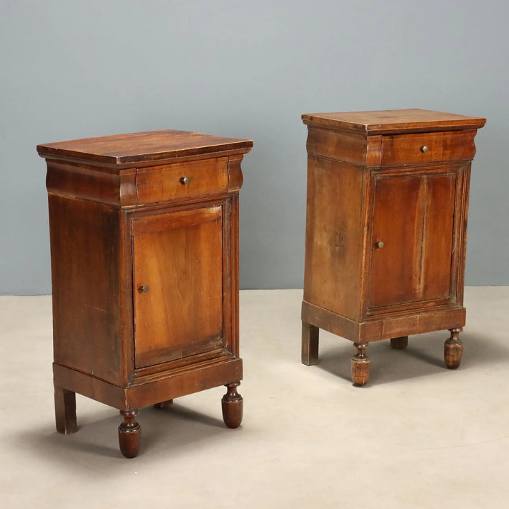 Antique Bedside Tables Louis Philippe Walnut Fir Italy XIX Century