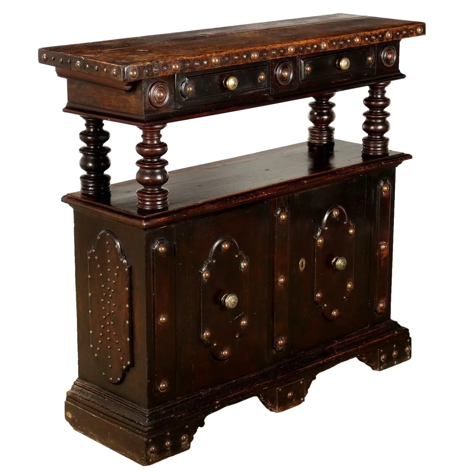 Baroque-Style Walnut and Metal Sideboard