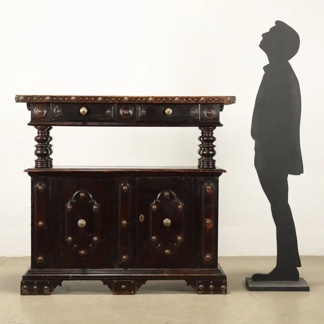 Baroque-Style Walnut and Metal Sideboard