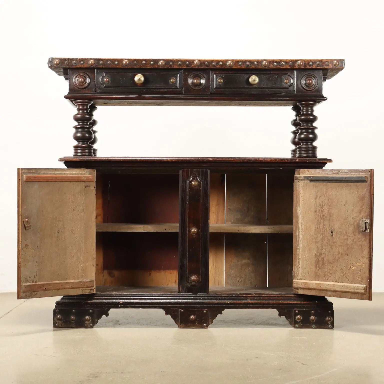 Baroque-Style Walnut and Metal Sideboard