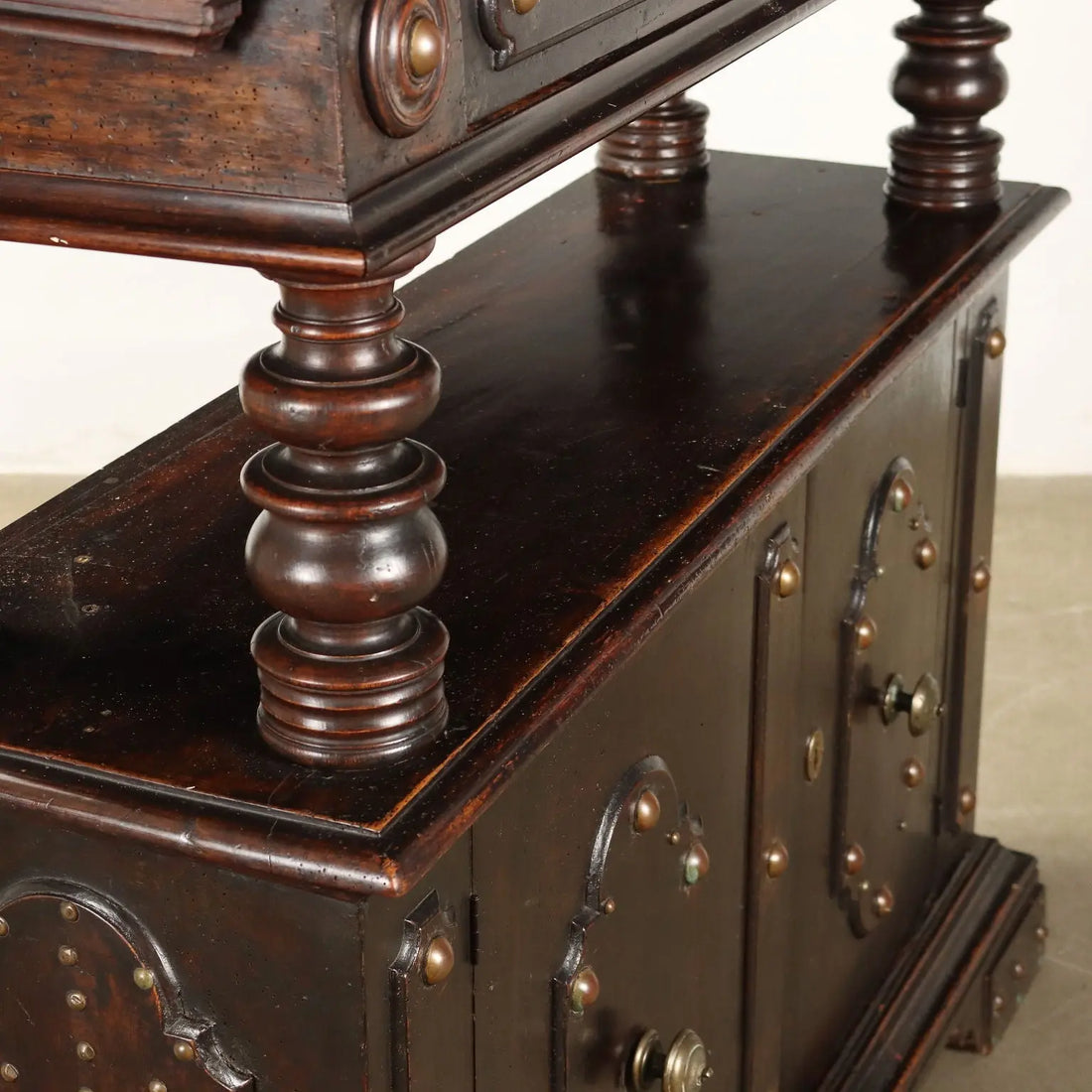 Baroque-Style Walnut and Metal Sideboard