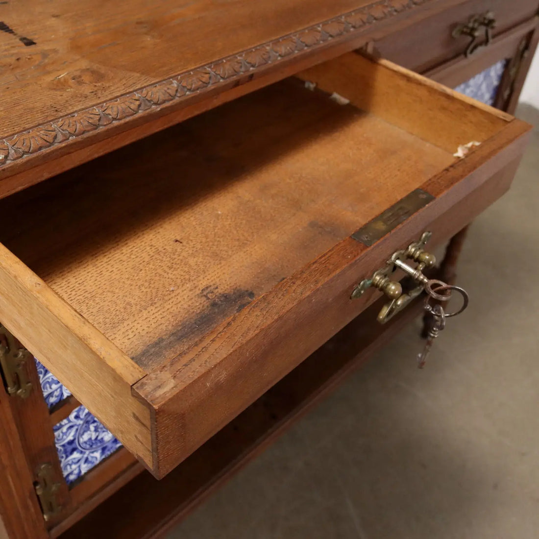 Antique Cupboard Art Nouveau Oak 2 Drawers XX Century - Italy, Early XX Century | Antiques | Cupboards
