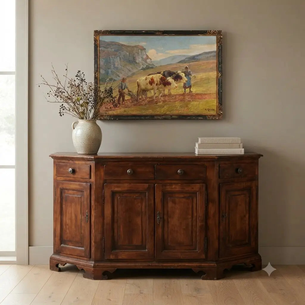 Antique Cupboard Walnut Painted Beech Italy XX Century