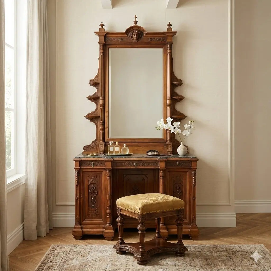 Antique Dressing Table Walnut Marble 3 Drawers XIX Century - Lombardy, Late XIX Century | Antiques | Cupboards