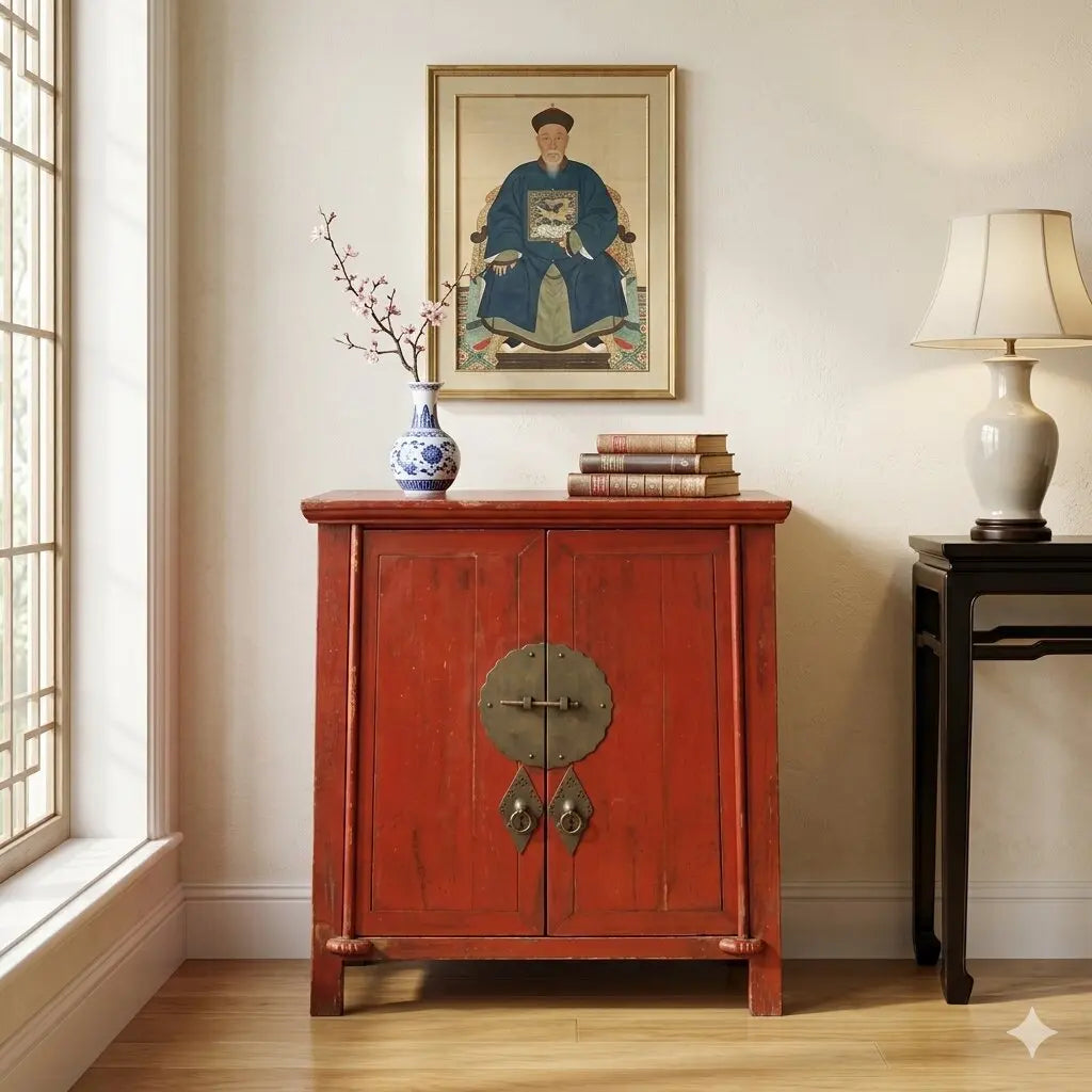 Antique Cupboard Chinoiserie Style Lacquered Wood XX Century