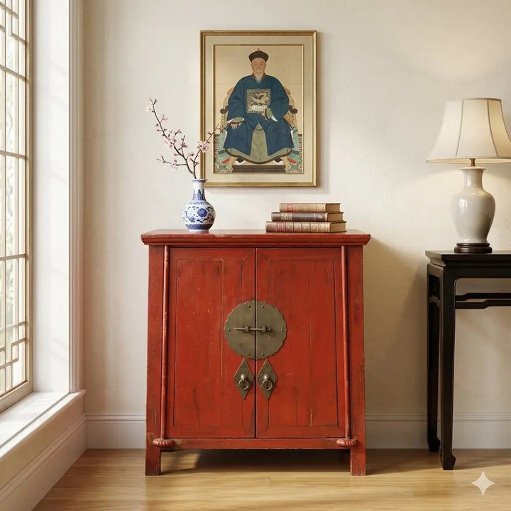 Antique Cupboard Chinoiserie Style Lacquered Wood XX Century