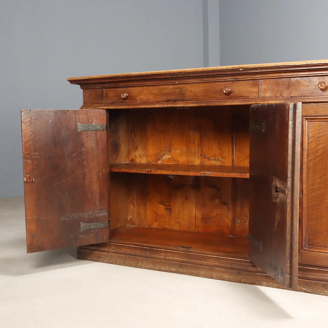 Antique Baroque Cupboard Walnut Drawers XIX Century