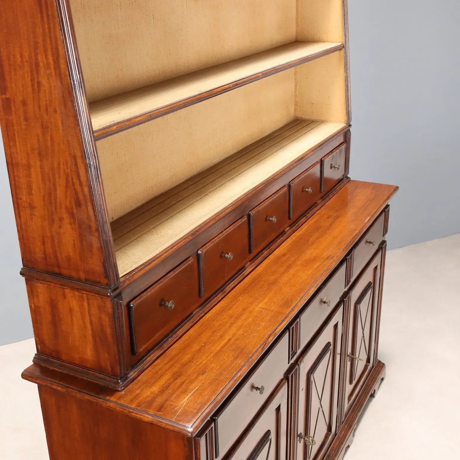 Baroque Walnut Sideboard with Plate Rack, Italy 20th Century