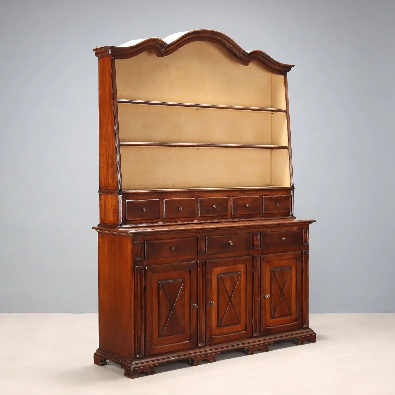 Baroque Walnut Sideboard with Plate Rack, Italy 20th Century