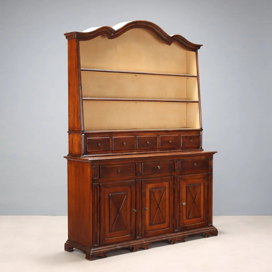 Baroque Walnut Sideboard with Plate Rack, Italy 20th Century
