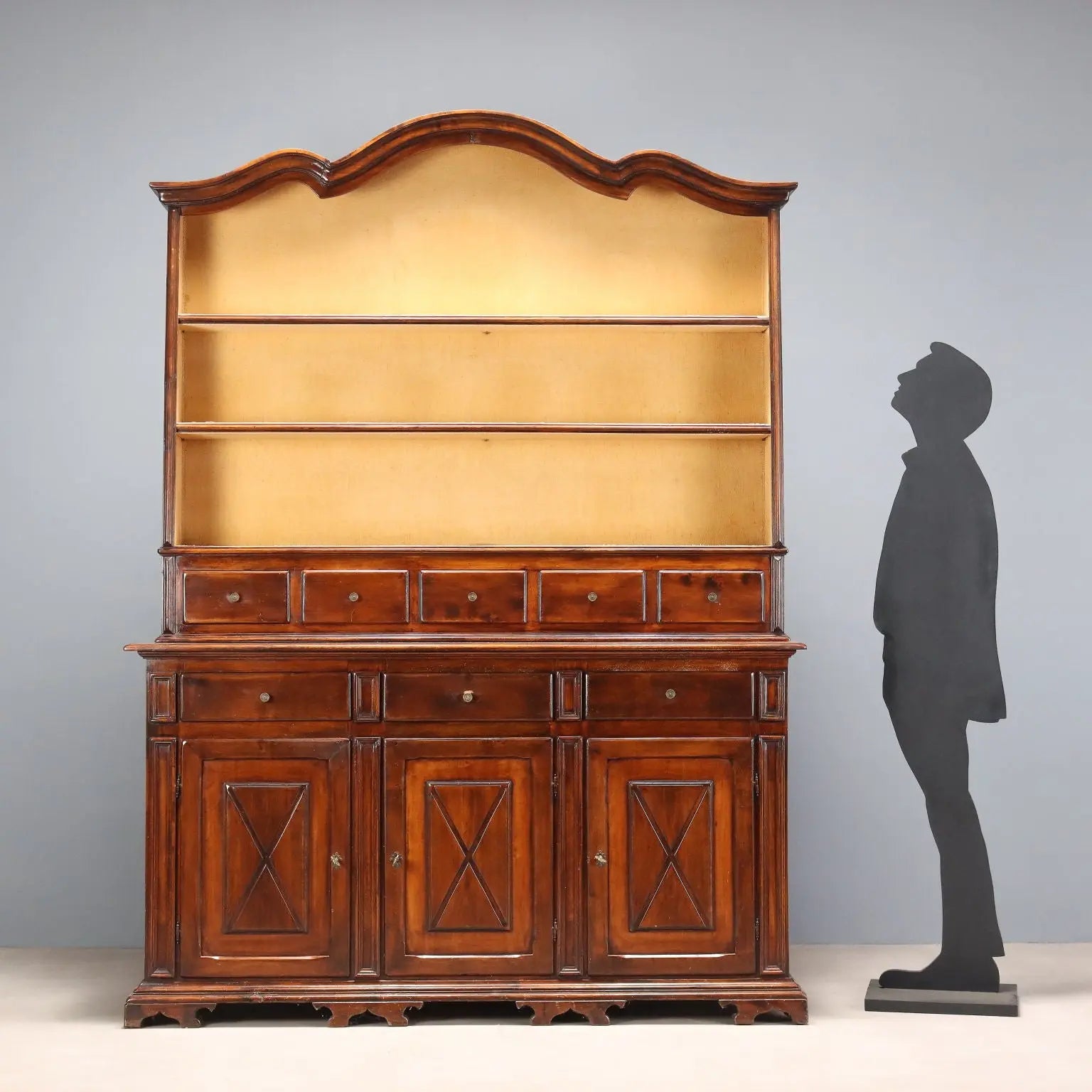 Baroque Walnut Sideboard with Plate Rack, Italy 20th Century