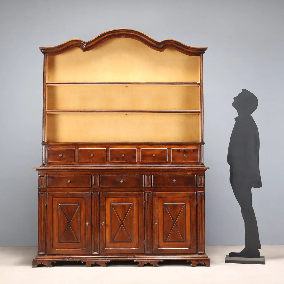 Baroque Walnut Sideboard with Plate Rack, Italy 20th Century