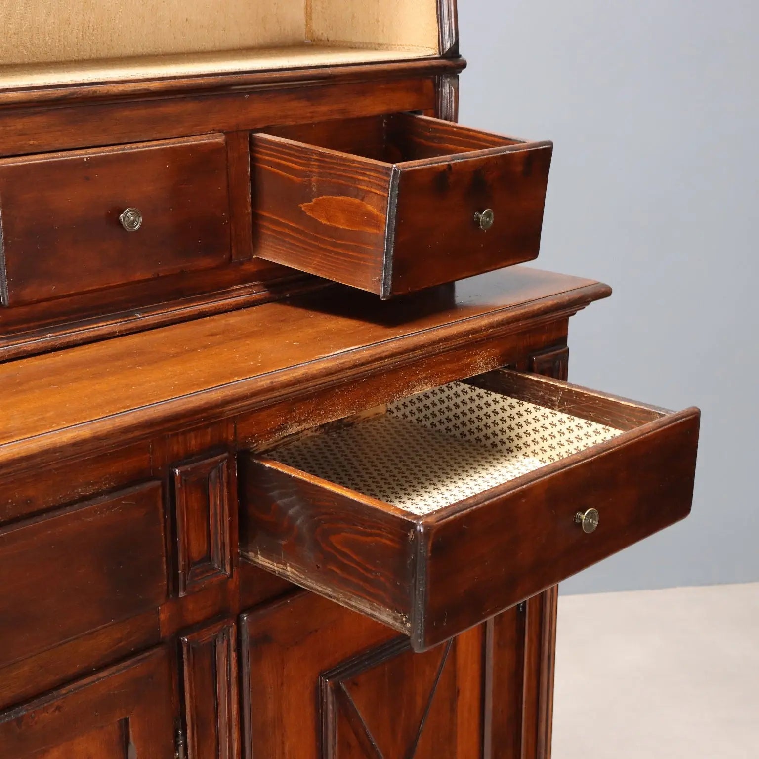 Baroque Walnut Sideboard with Plate Rack, Italy 20th Century