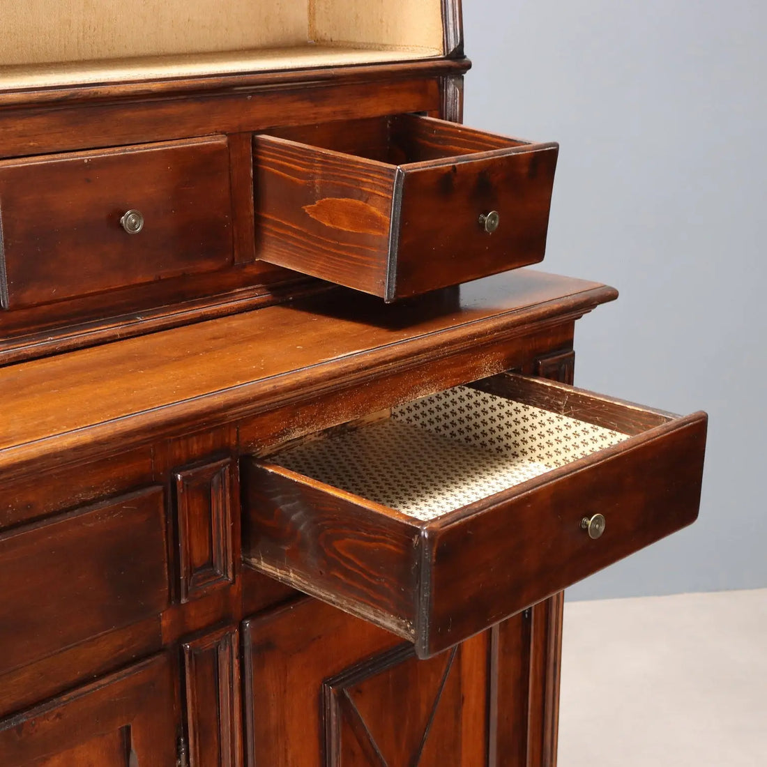 Baroque Walnut Sideboard with Plate Rack, Italy 20th Century