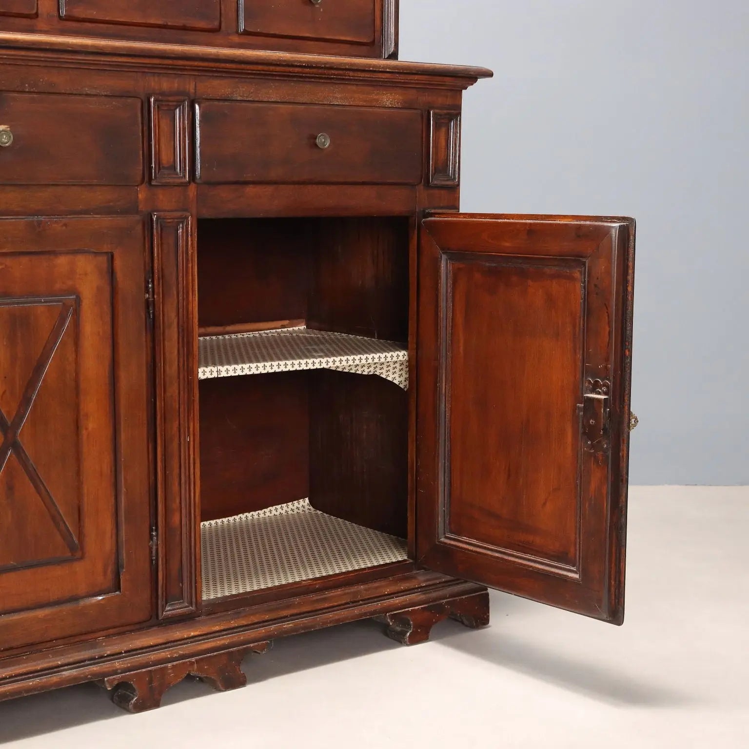 Baroque Walnut Sideboard with Plate Rack, Italy 20th Century