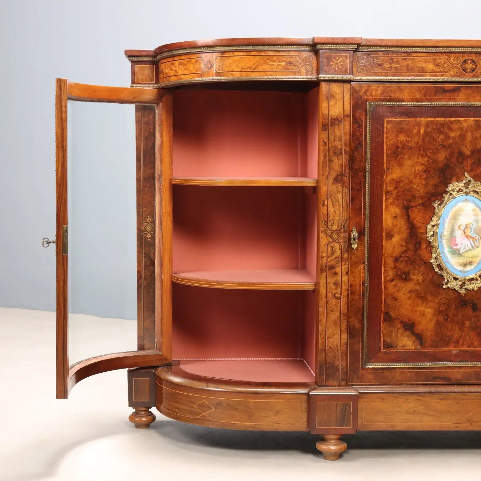 Antique Cupboard Walnut Burl Various Woods France XIX Century