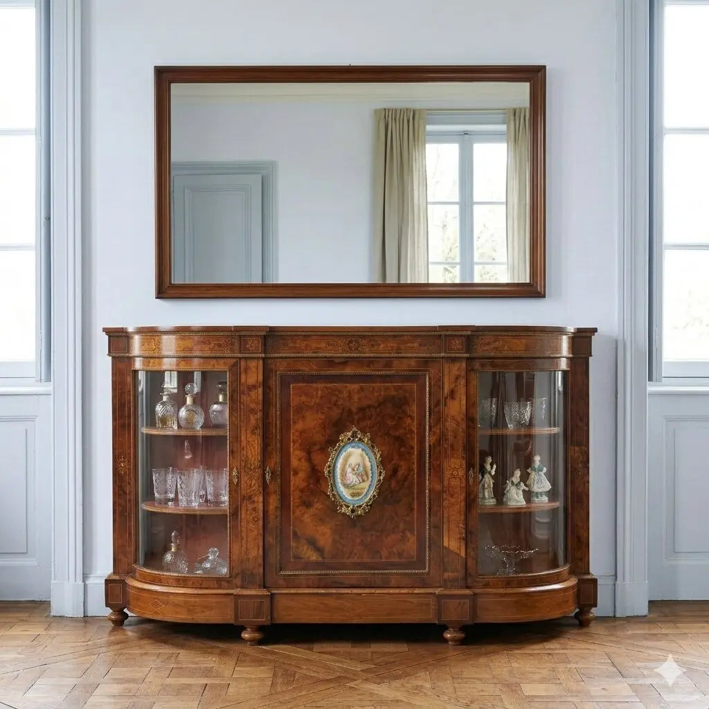 Antique Cupboard Walnut Burl Various Woods France XIX Century