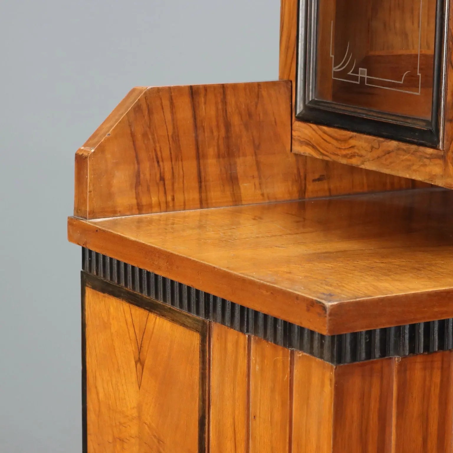Antique Cupboard Art Deco Walnut Glass Italy XX Century