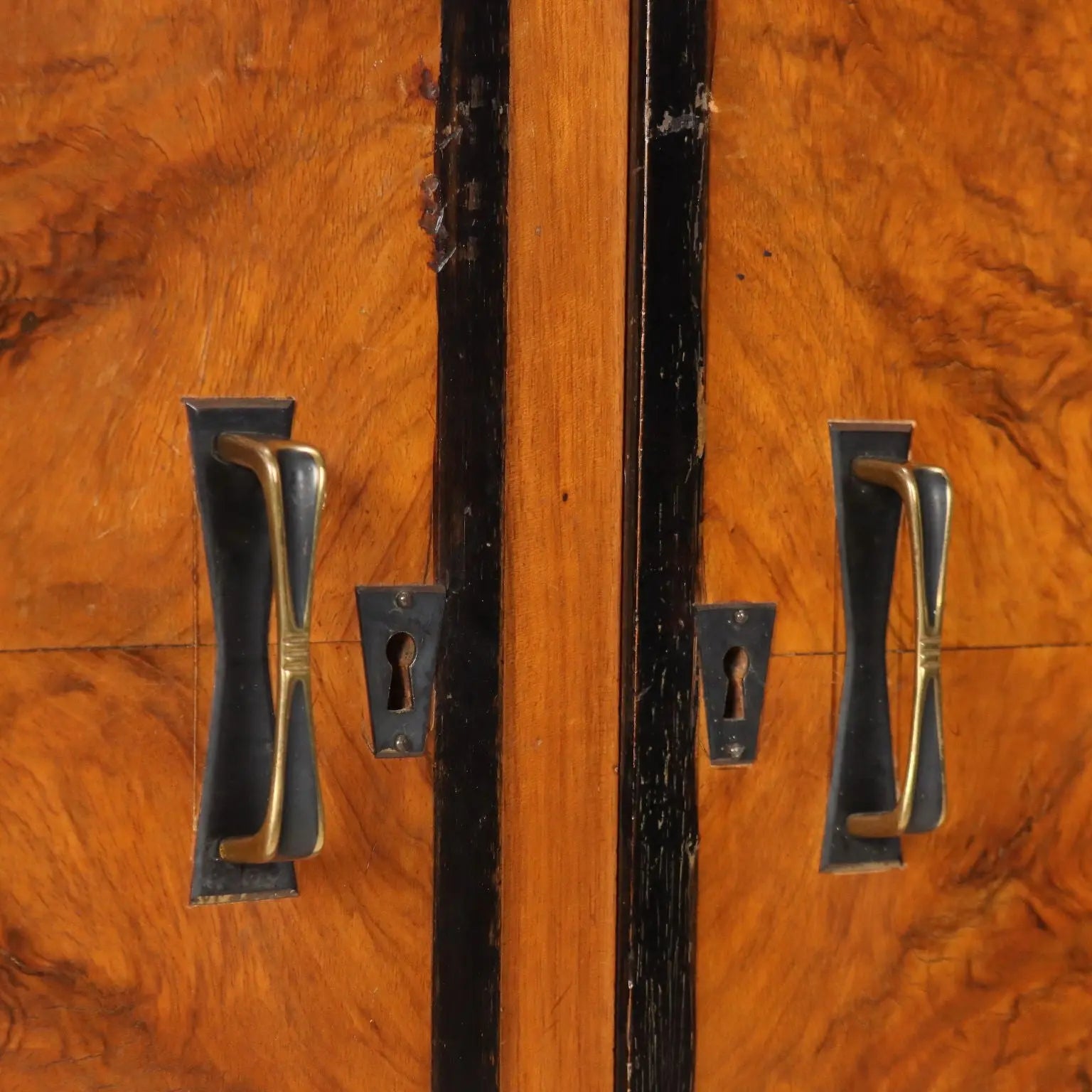 Antique Cupboard Art Deco Walnut Glass Italy XX Century