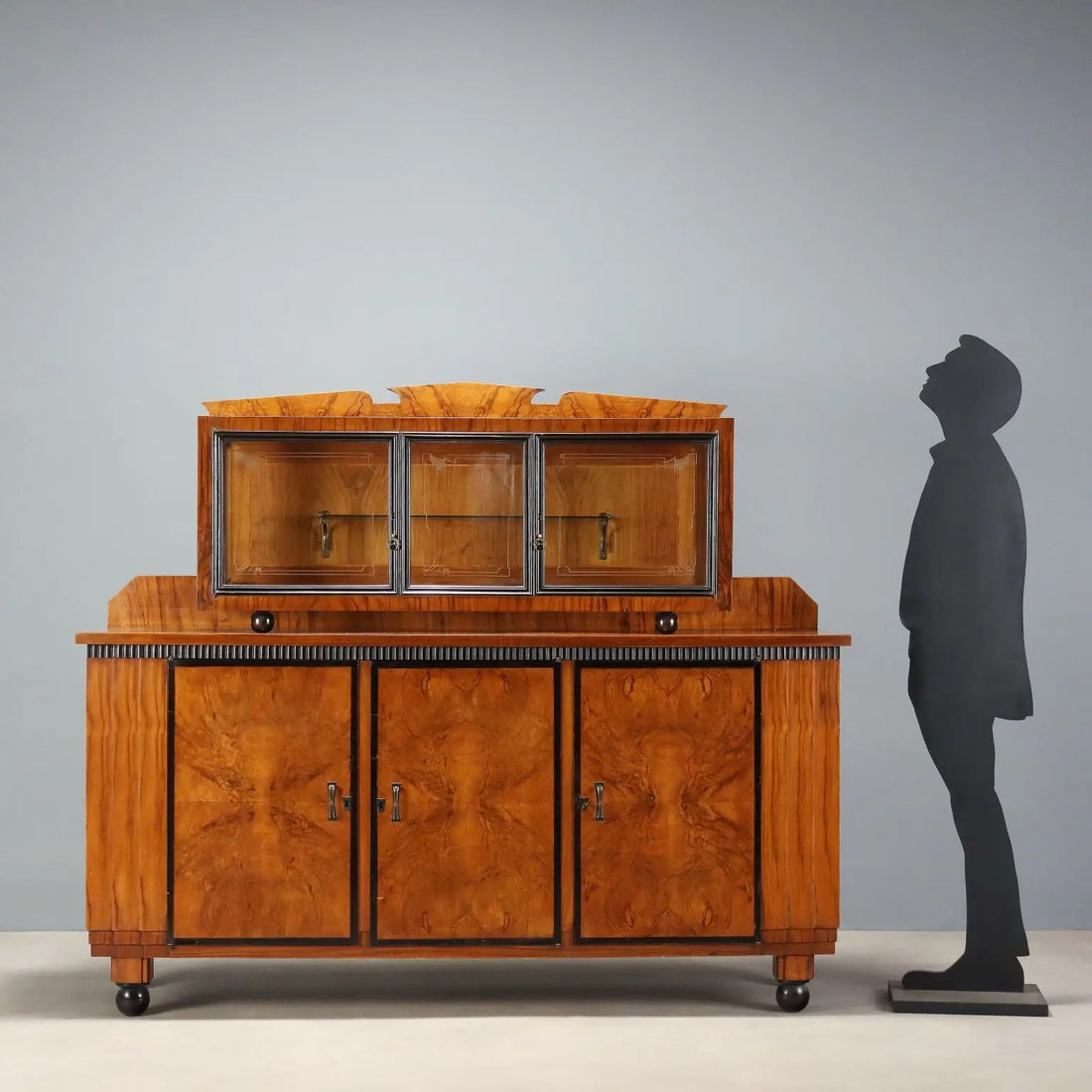 Antique Cupboard Art Deco Walnut Glass Italy XX Century