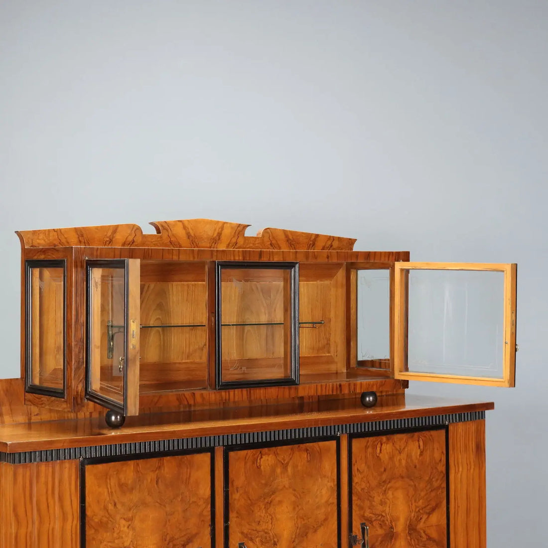 Antique Cupboard Art Deco Walnut Glass Italy XX Century