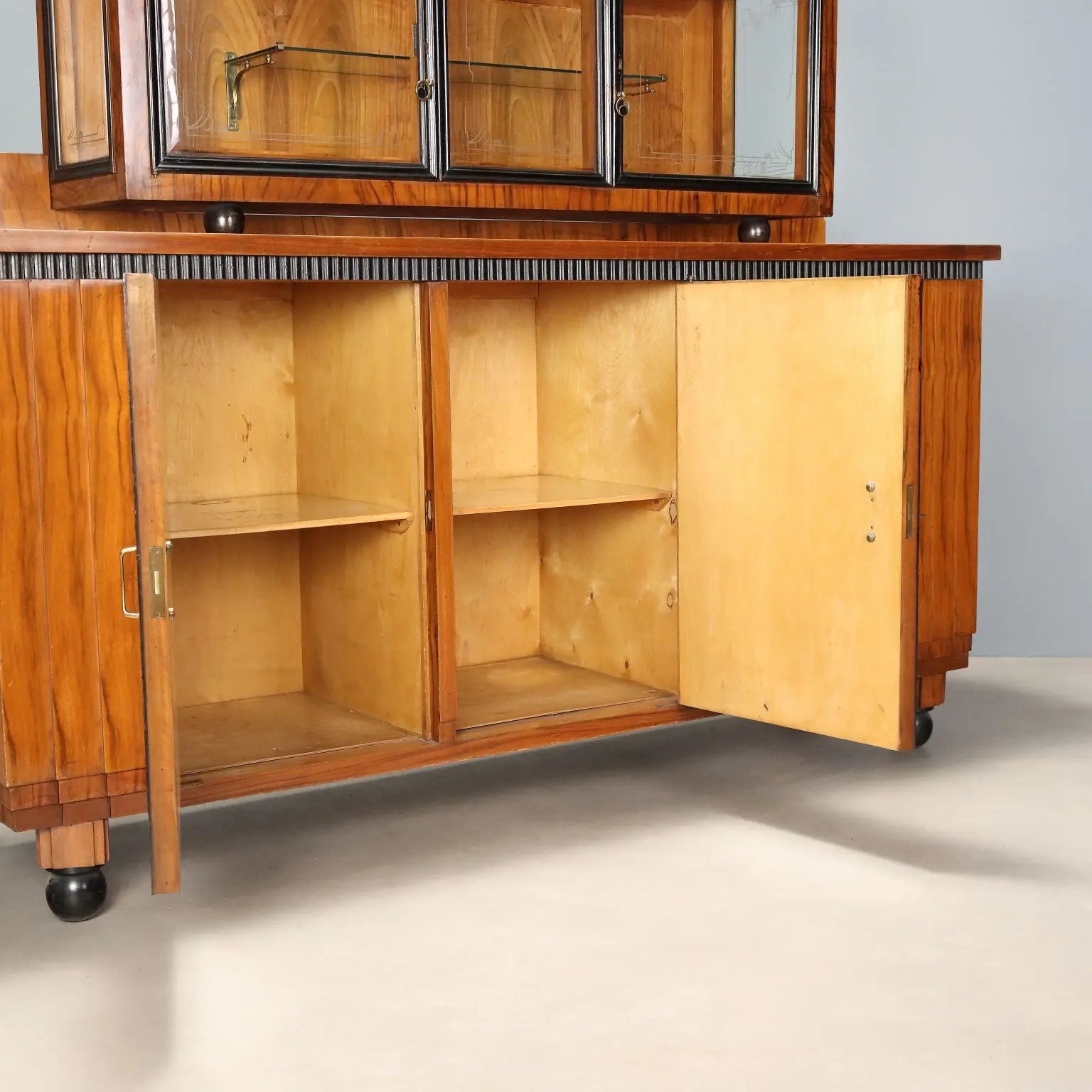 Antique Cupboard Art Deco Walnut Glass Italy XX Century