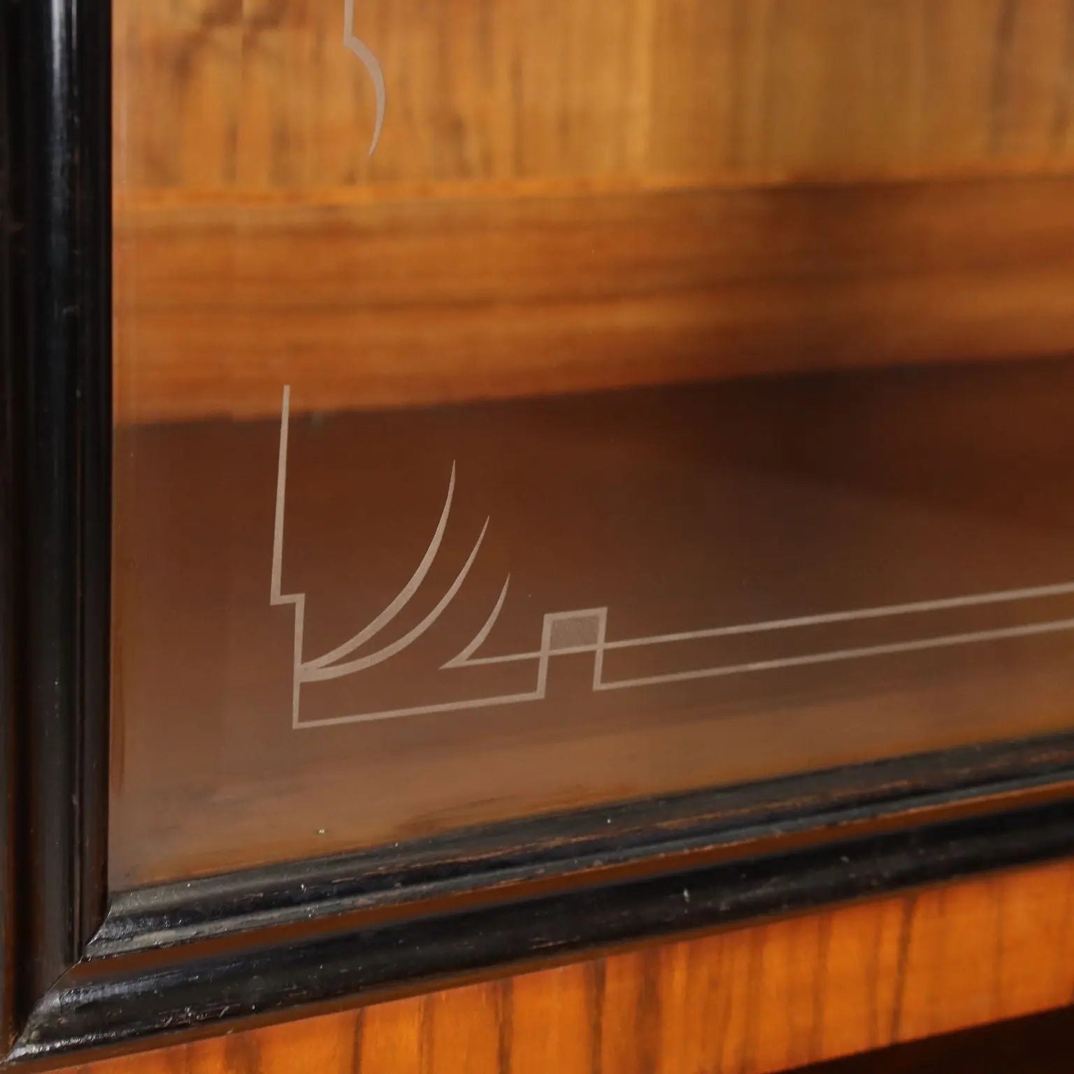 Antique Cupboard Art Deco Walnut Glass Italy XX Century