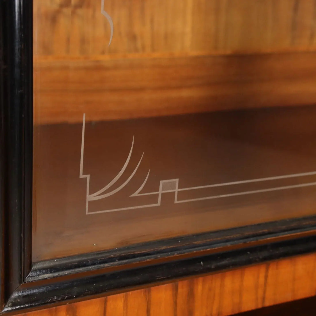 Antique Cupboard Art Deco Walnut Glass Italy XX Century