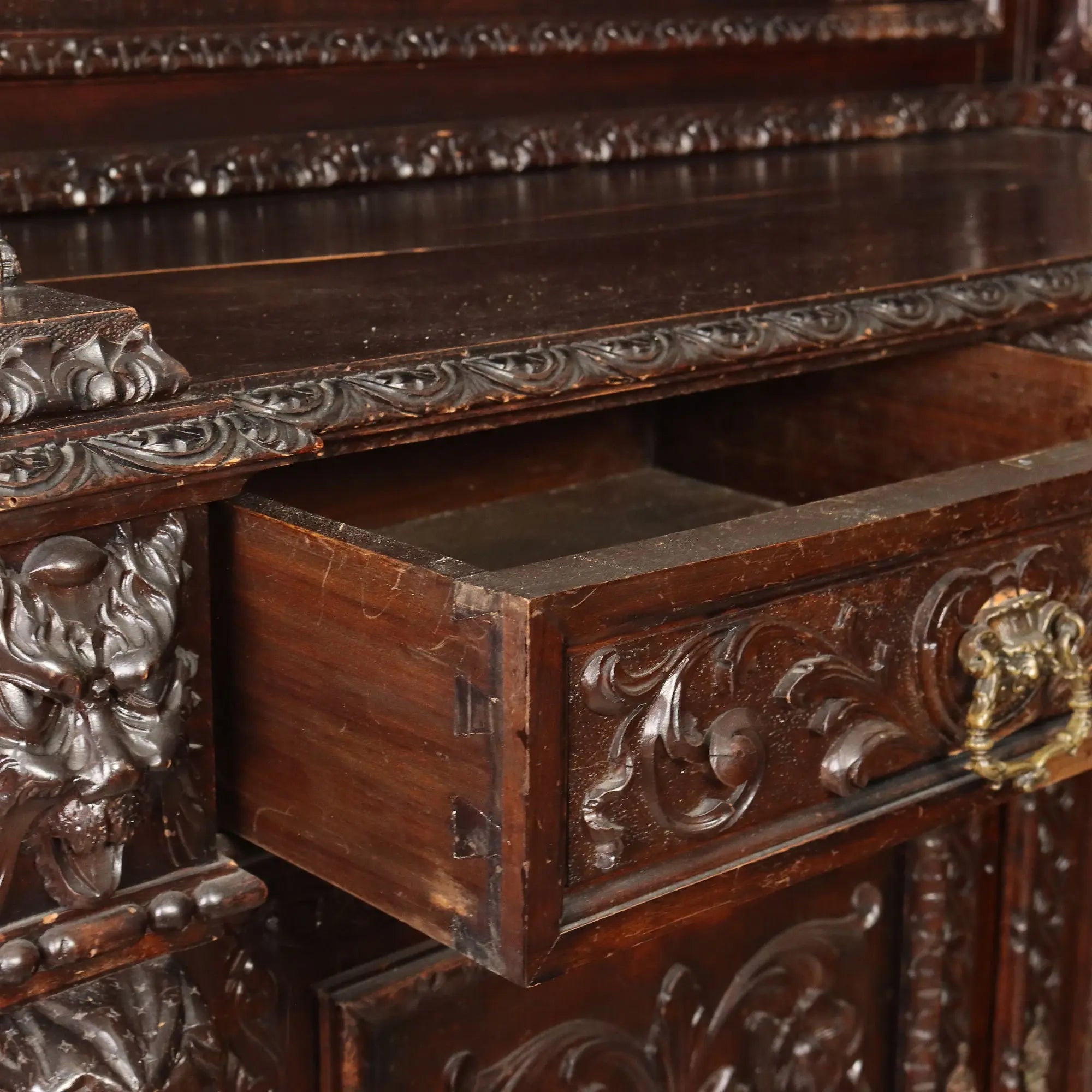 Antique Cupboard Neo-Baroque Carved Walnut Italy XIX Century