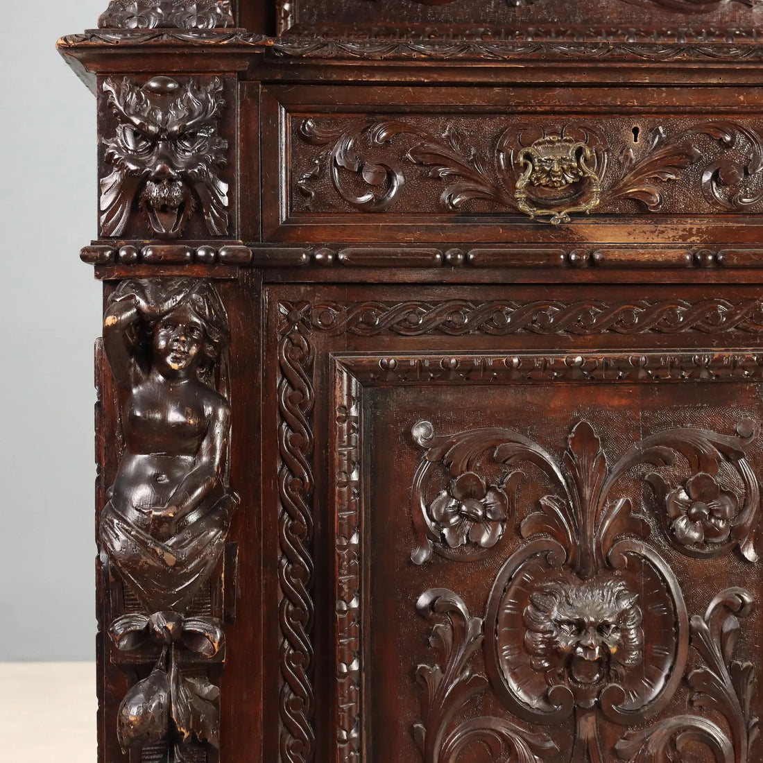 Antique Cupboard Neo-Baroque Carved Walnut Italy XIX Century