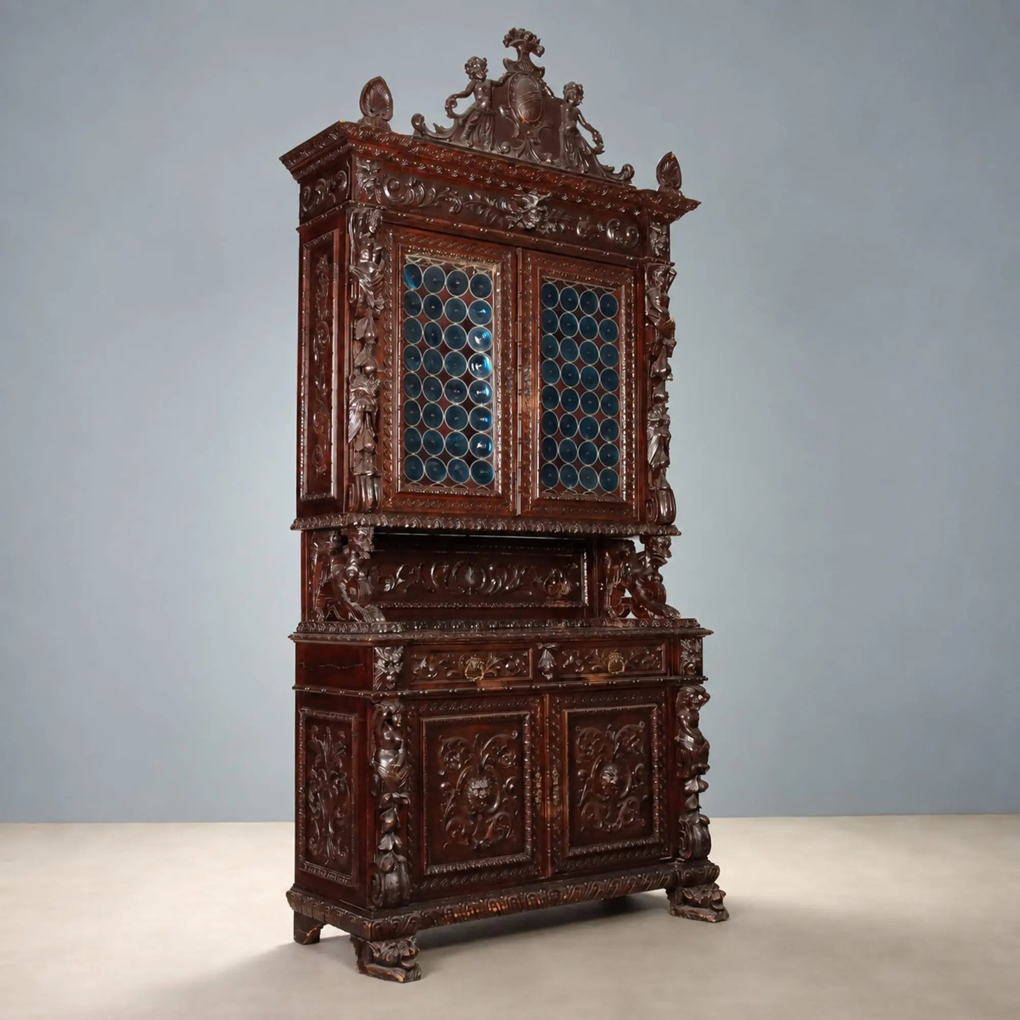 Antique Cupboard Neo-Baroque Carved Walnut Italy XIX Century