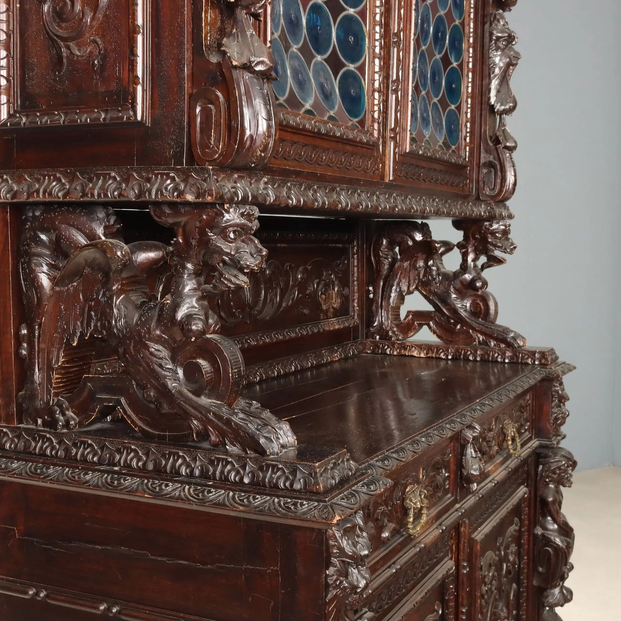 Antique Cupboard Neo-Baroque Carved Walnut Italy XIX Century