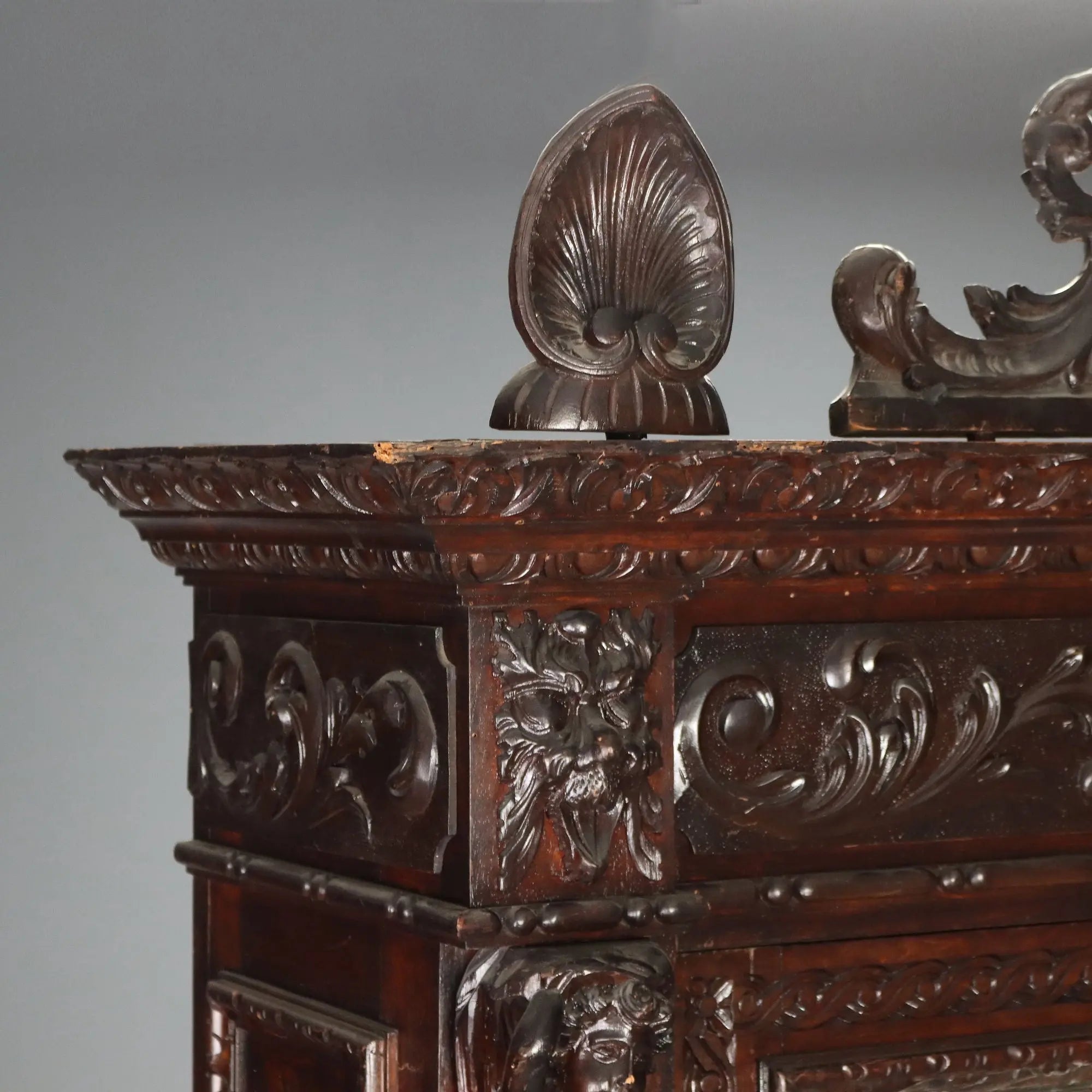 Antique Cupboard Neo-Baroque Carved Walnut Italy XIX Century