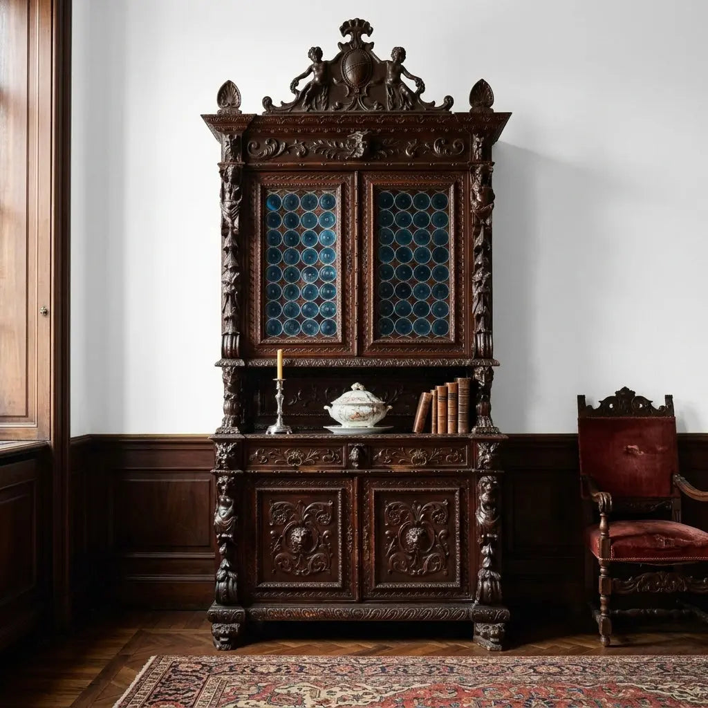 Antique Cupboard Neo-Baroque Carved Walnut Italy XIX Century