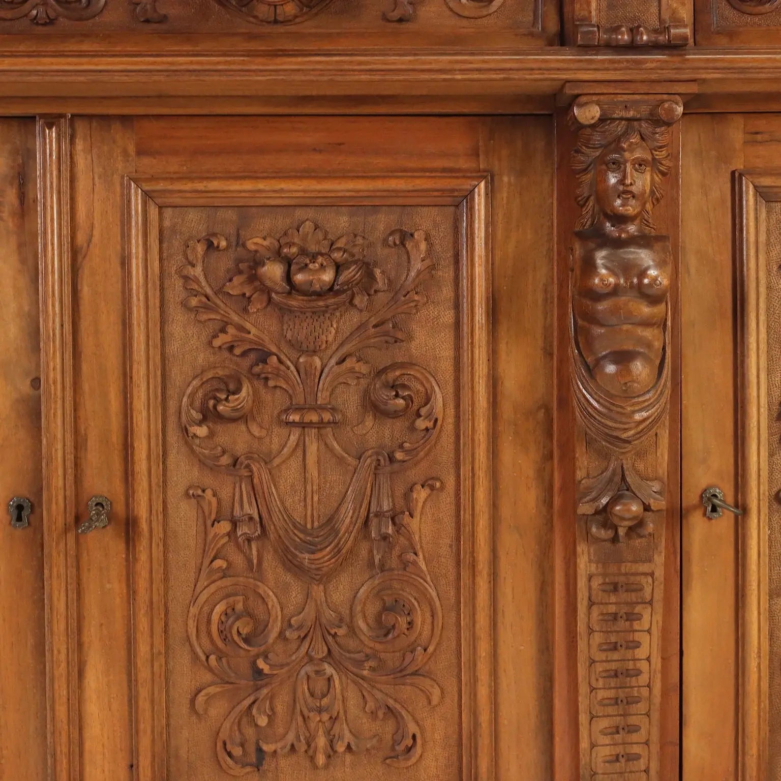 Antique Cupboard Neo-Baroque Walnut Carvings Italy XIX Century