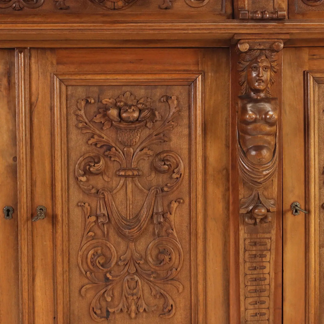 Antique Cupboard Neo-Baroque Walnut Carvings Italy XIX Century