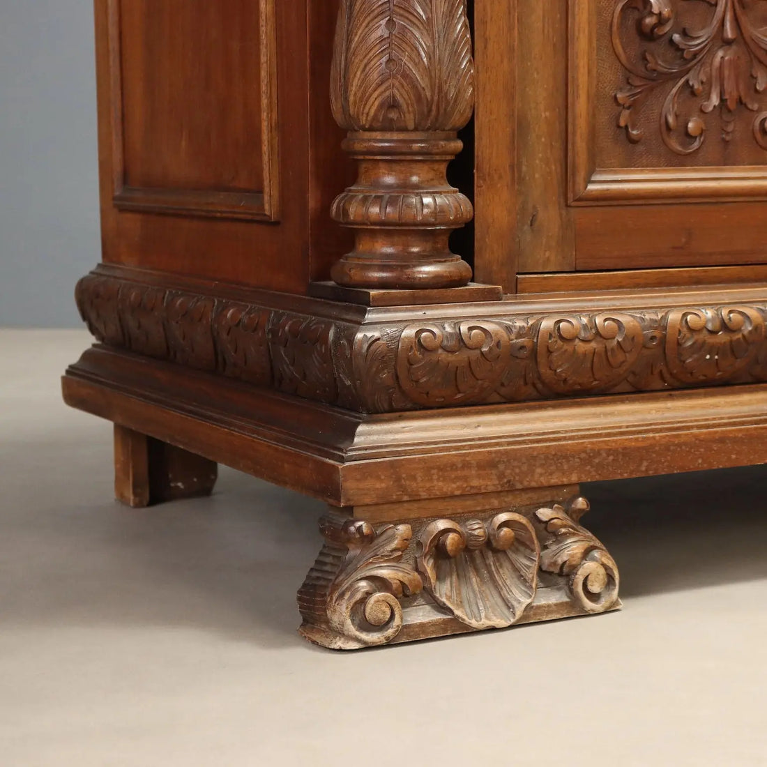 Antique Cupboard Neo-Baroque Walnut Carvings Italy XIX Century