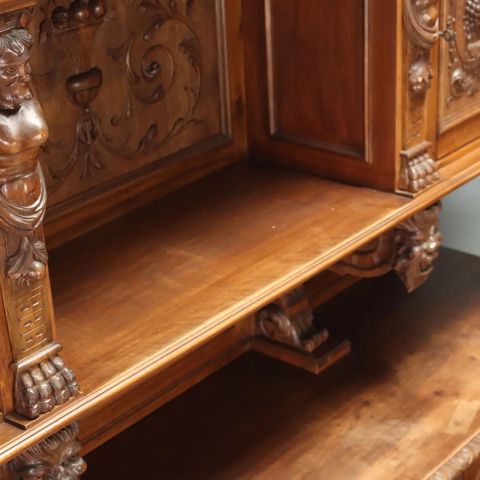 Antique Cupboard Neo-Baroque Walnut Carvings Italy XIX Century