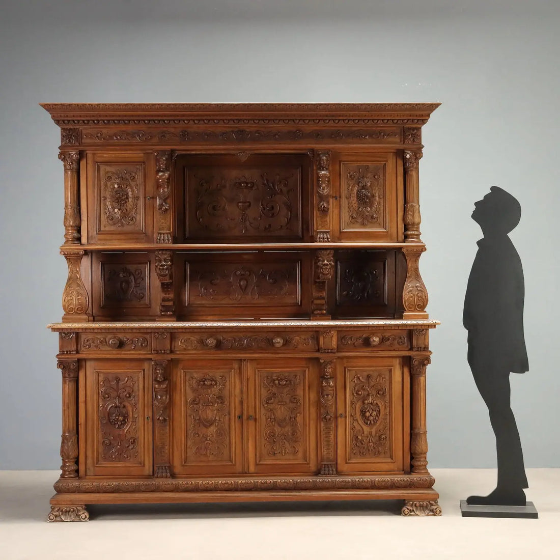 Antique Cupboard Neo-Baroque Walnut Carvings Italy XIX Century