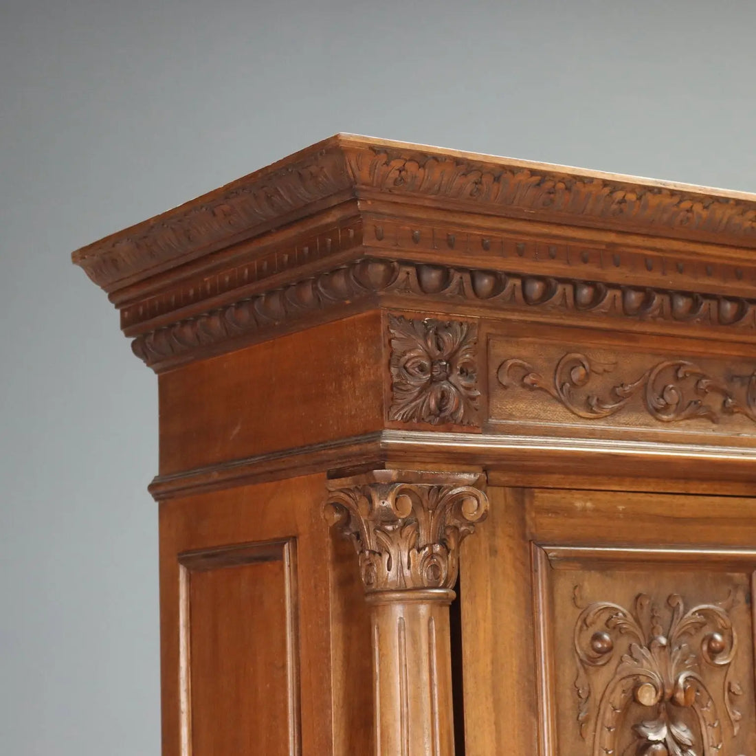 Antique Cupboard Neo-Baroque Walnut Carvings Italy XIX Century