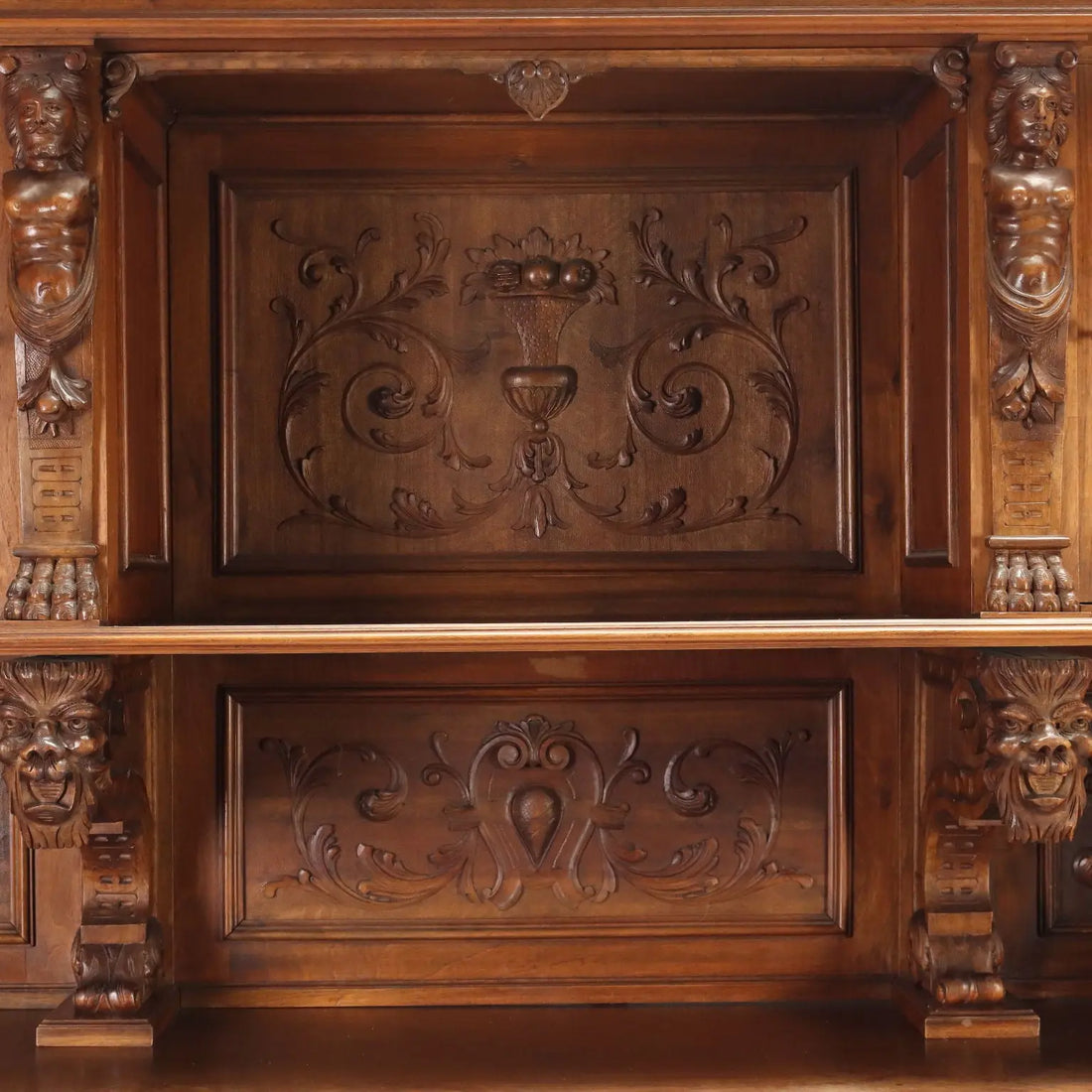 Antique Cupboard Neo-Baroque Walnut Carvings Italy XIX Century