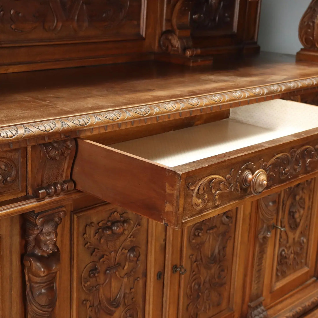 Antique Cupboard Neo-Baroque Walnut Carvings Italy XIX Century
