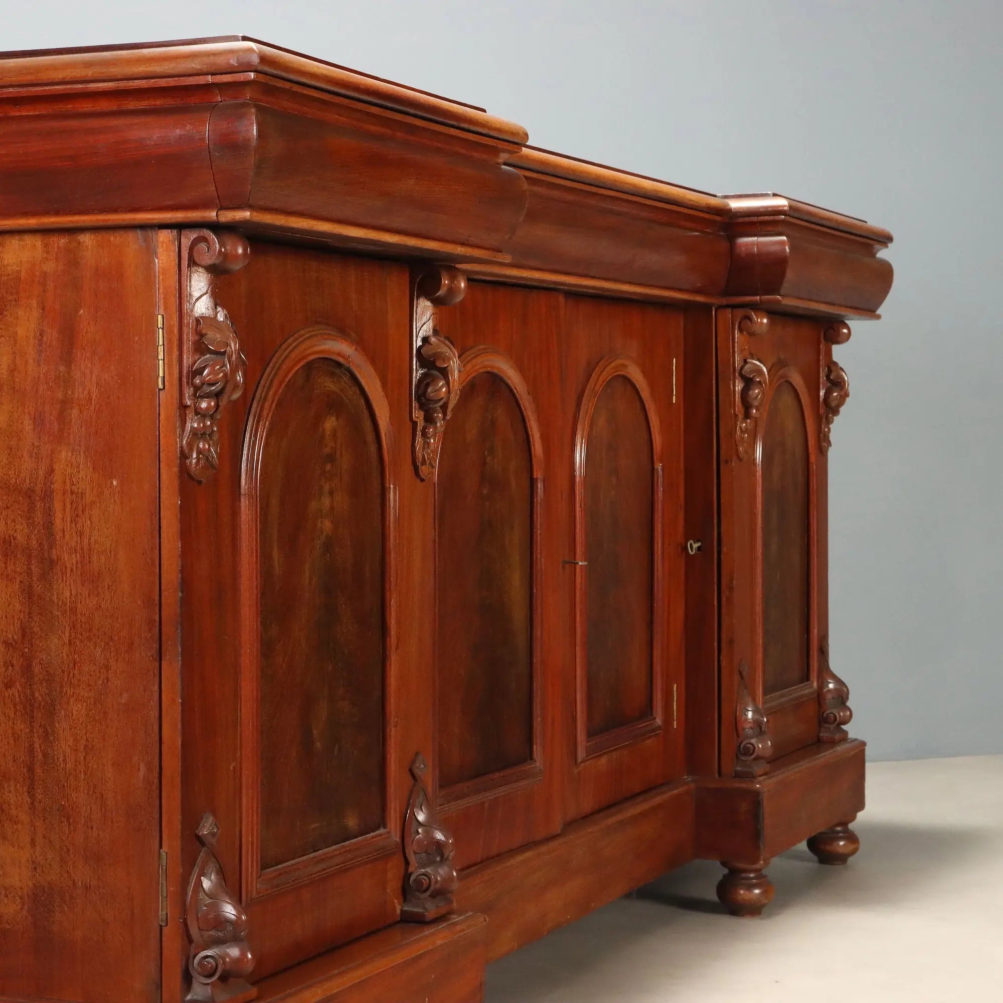 Antique Victorian Cupboard Mahogany 3 Drawers Italy XIX Century