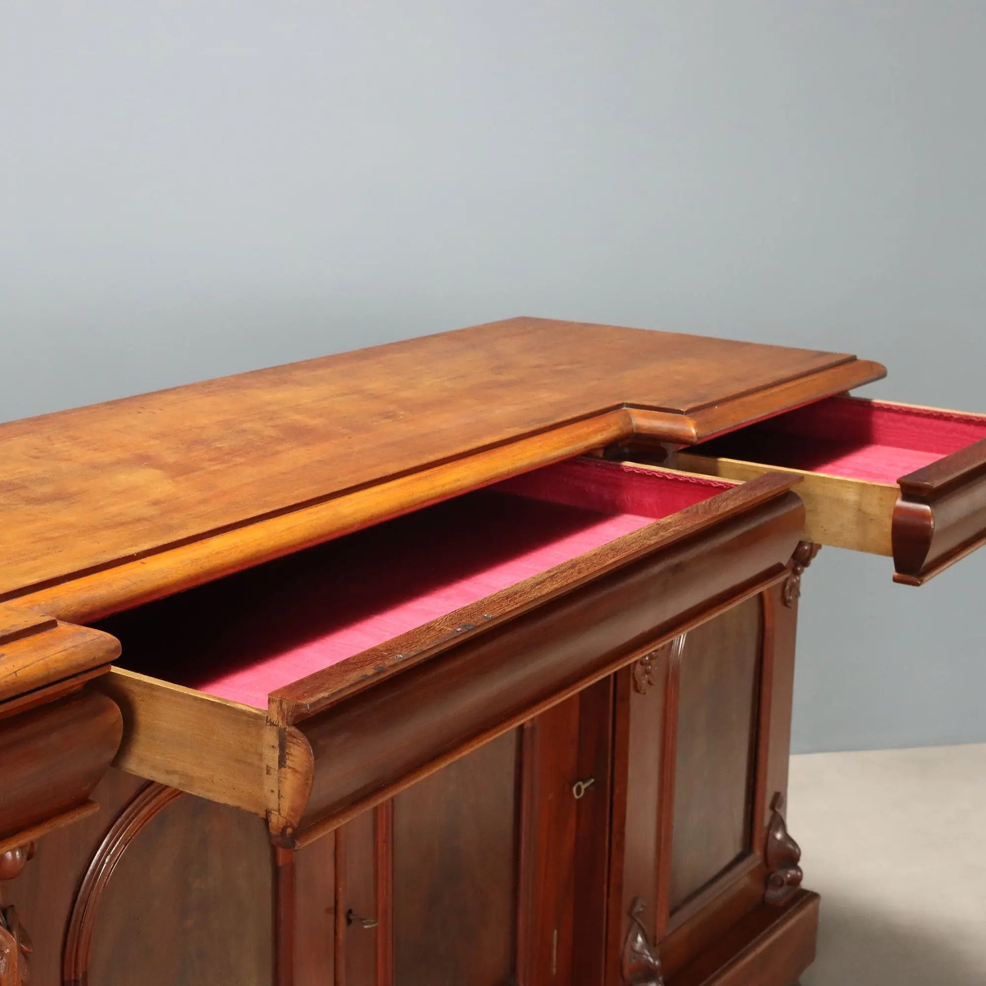 Antique Victorian Cupboard Mahogany 3 Drawers Italy XIX Century