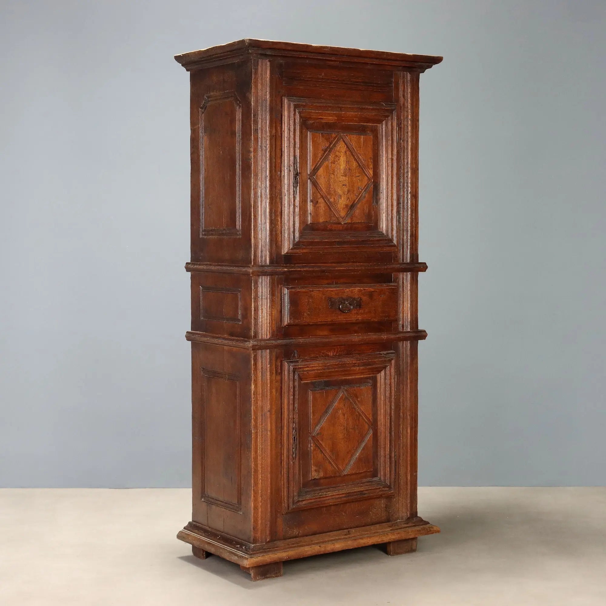 Antique Baroque Cupboard Oak with Safe Italy Late XIX Century