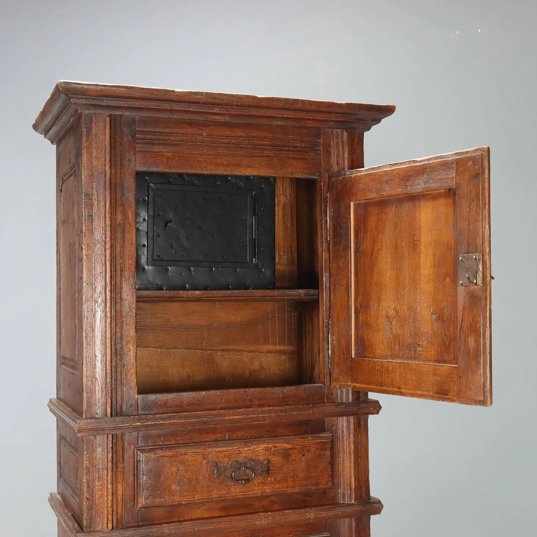 Antique Baroque Cupboard Oak with Safe Italy Late XIX Century