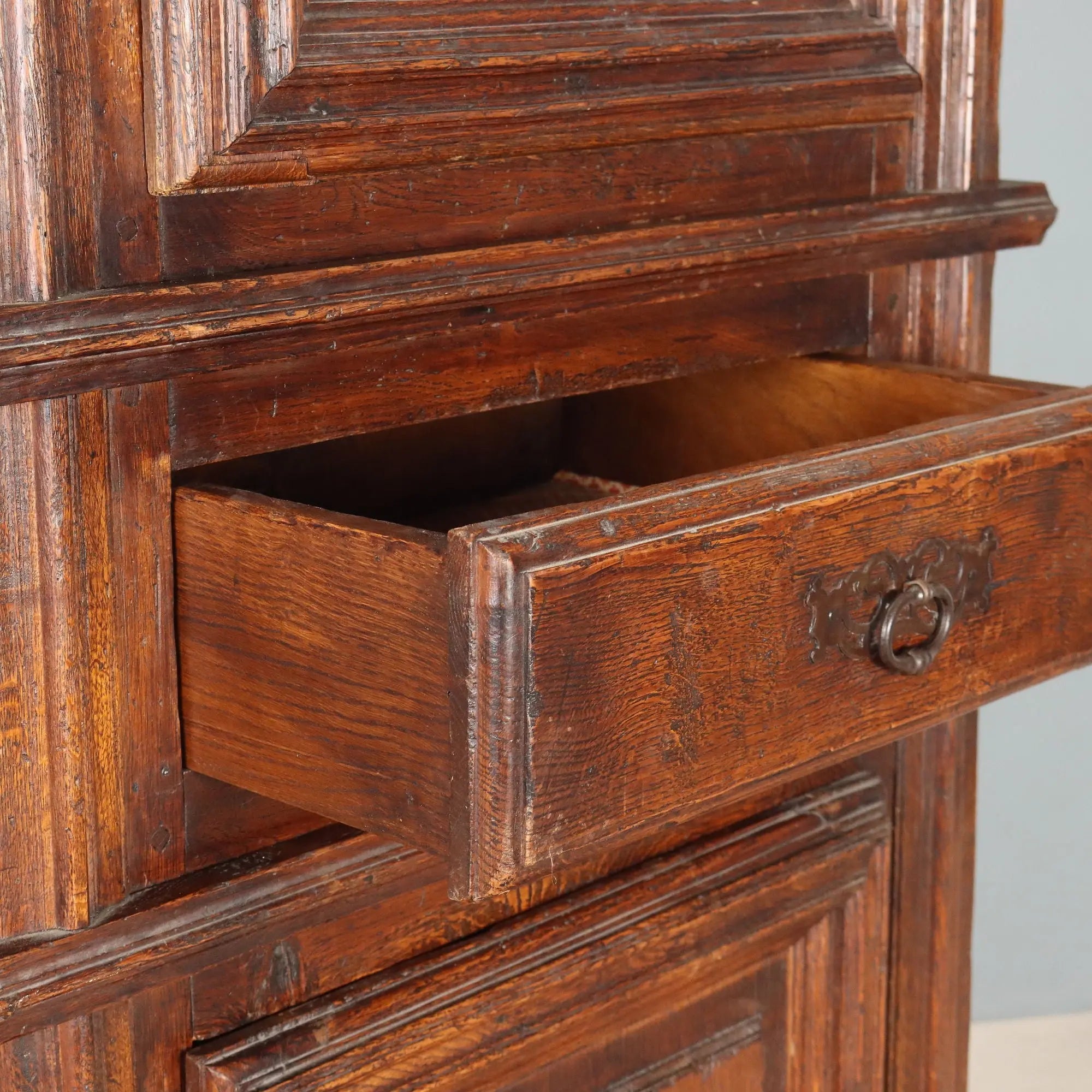 Antique Baroque Cupboard Oak with Safe Italy Late XIX Century