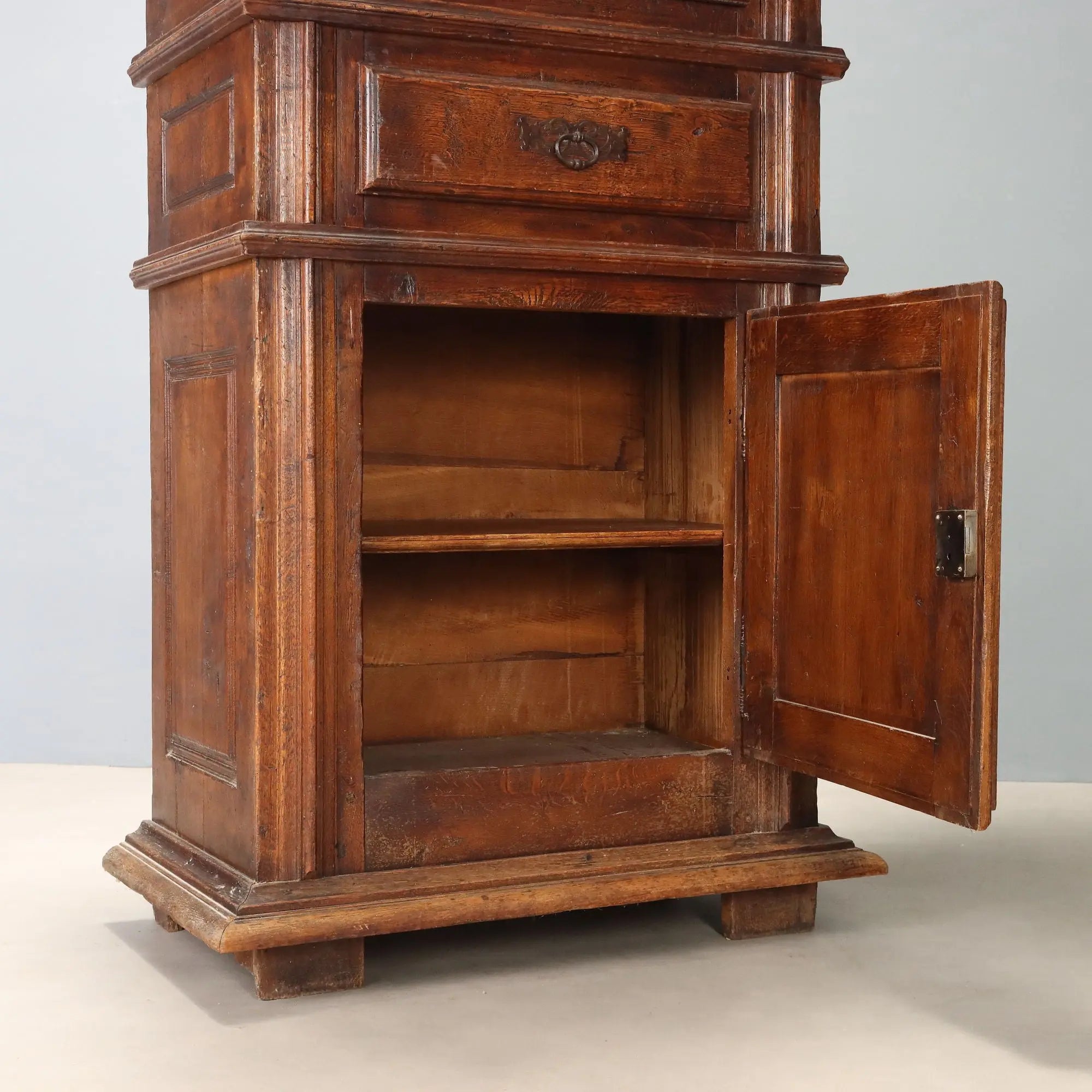 Antique Baroque Cupboard Oak with Safe Italy Late XIX Century