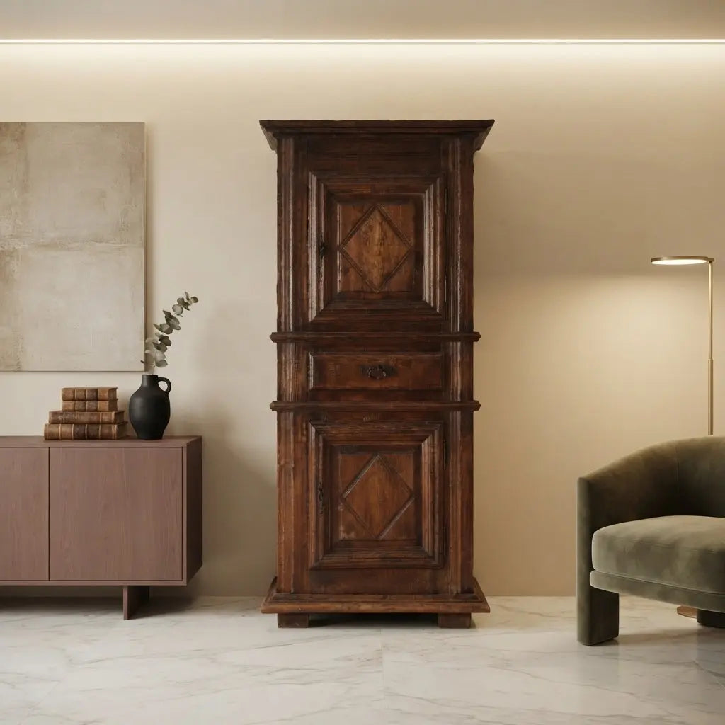 Antique Baroque Cupboard Oak with Safe Italy Late XIX Century