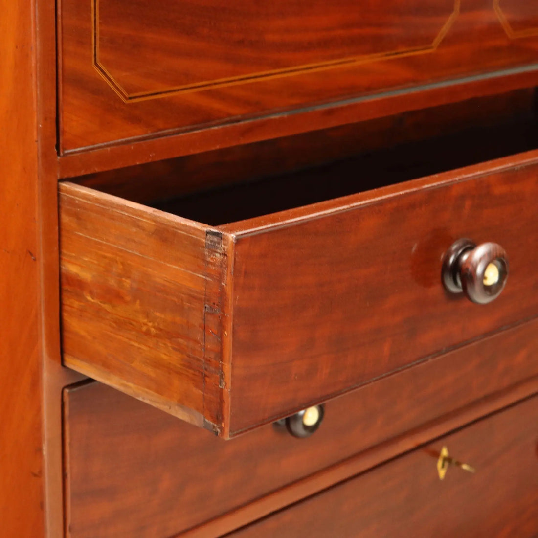 Antique Bookcase Mahogany Maple Inlays England XIX Century